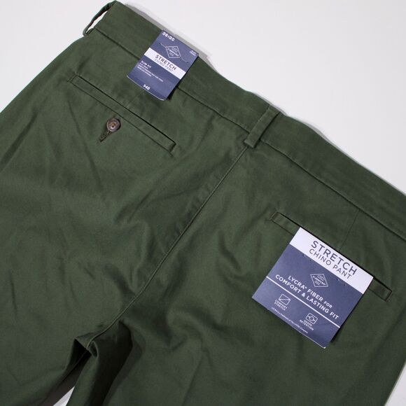 NWT St. John's Bay Stretch Chino Slim Fit Flat Front Pant Army Green Men 36x30 - Picture 6 of 11